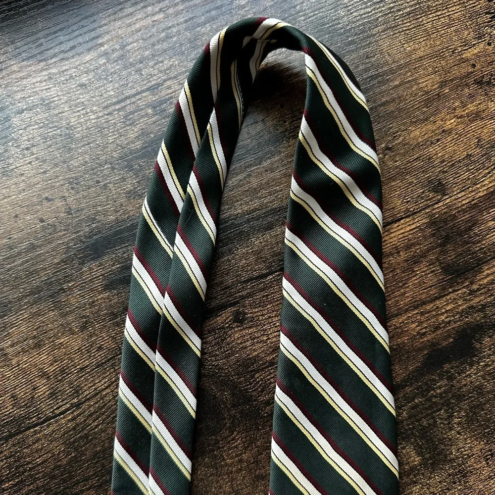 Givenchy Gentlemen Paris Vintage Silk Blend Green Diagonal Stripe Necktie
